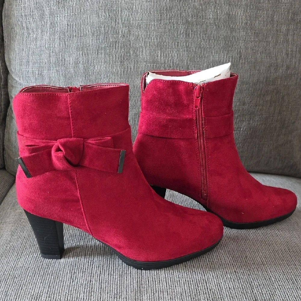 Elegant Women's Dark Red Suede Ankle Boots By Mysoft, Size 9, NWT, 3 Inch Heel - Picture 14 of 15